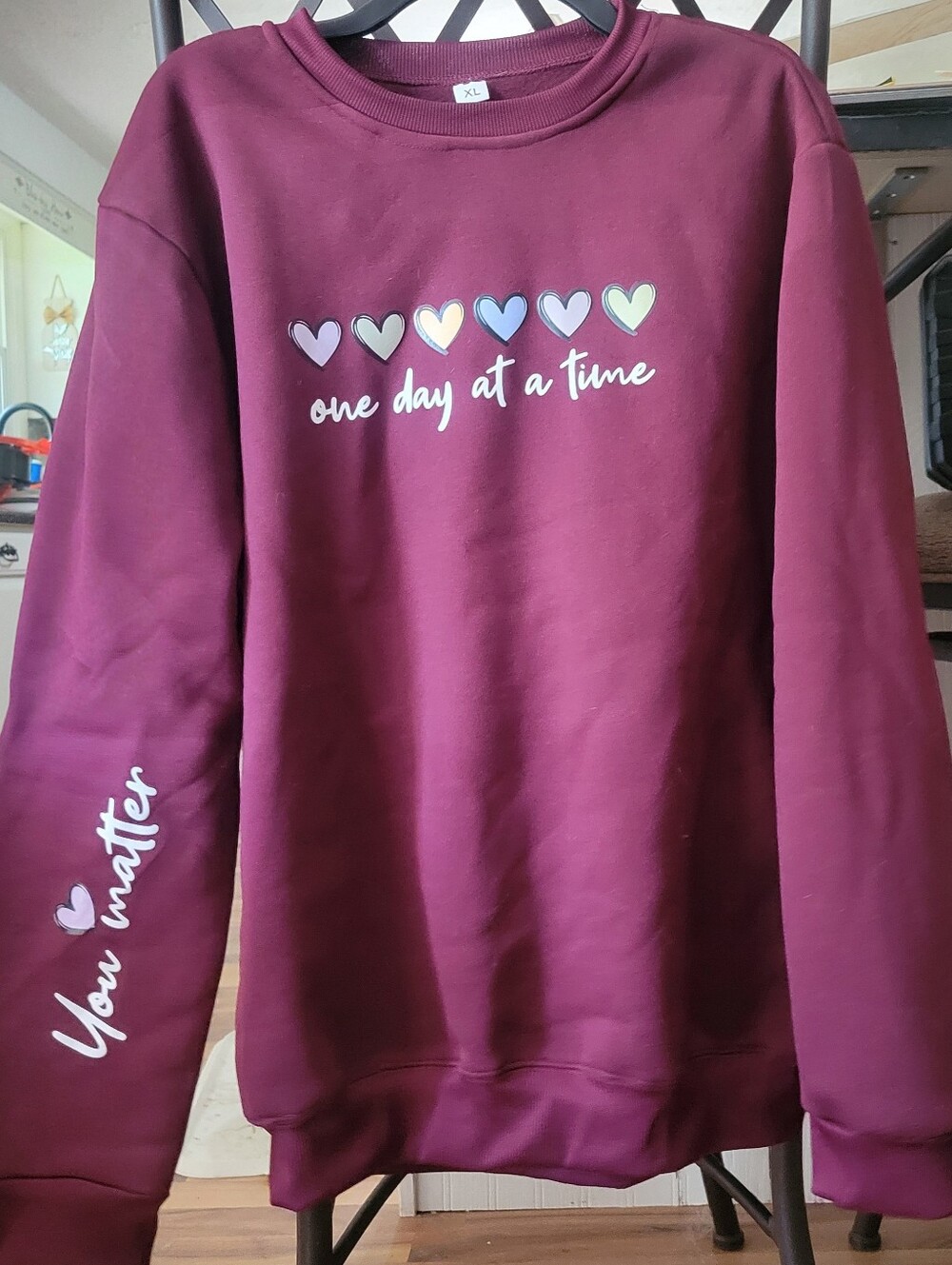 One Day at a Time Maroon Crewneck Sweatshirt - Inspirational Women’s Sweatshirt